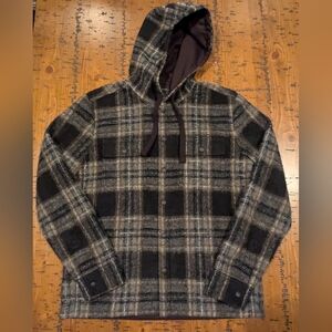BR  M Hooded Wool Blend Plaid Button Shirt Jacket